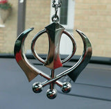 Stainless Steel Khanda Punjabi Sikh Pendant Car Rear view Mirror hanger Panjabi Amulet