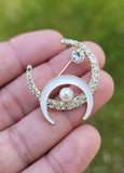 Double moon brooch vintage look gold plated celebrity broach queen pin s25 new