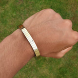 Sikh kara Stainless Steel Flat Smooth 4 Brass Lines Kada Singh Kaur Bangle N11