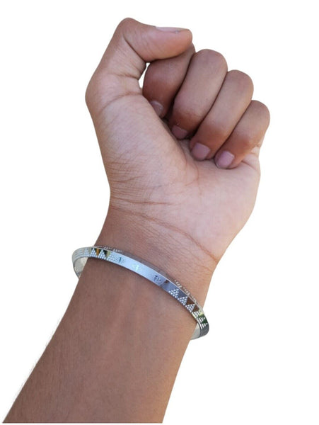 Silver Plated Kara Laser Engraved Khanda kada Sikh Singh Kaur Khalsa Bangle R11
