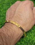 Gold Plated Kara Laser Engraved Khanda kada Sikh Singh Kaur Khalsa Bangle R12