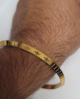 Gold Plated Kara Laser Engraved Khanda kada Sikh Singh Kaur Khalsa Bangle R12