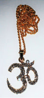 Stunning rhinestones 24 ct gold plated hindu legend om pendant + 22 inch chain