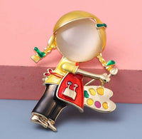 Paint girl decor brooch celebrity vintage look gold plated design pin broach k15