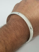 Silver plated laser engraved khandas sikh singh kaur khalsa kara bangle kada u2