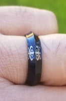 Black khanda ring engraved edge design fashion sikh singh kaur khalsa challa h21