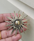 Sun brooch vintage look gold plated designer suit coat royal broach pin k19 new