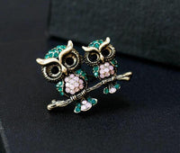 Stunning vintage look gold plated retro owl couple celebrity brooch broach pin f