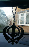 Large black acrylic khanda punjabi sikh pendant car rear mirror hanging chain