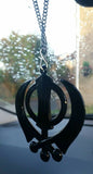 Large black acrylic khanda punjabi sikh pendant car rear mirror hanging chain