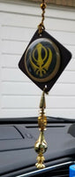 Wooden punjabi sikh large khanda stunning pendant car rear mirror hanging tassel