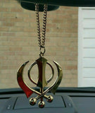 Gold plated punjabi sikh large khanda no stones stunning pendant car rear mirror SS