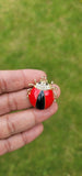 Ladybird beetle brooch vintage look queen broach gold plated bug pin k21 bird