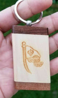 Sikh flag punjabi word chardi kala singh kaur khalsa wood key chain key ring nn