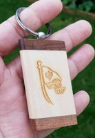 Sikh flag punjabi word chardi kala singh kaur khalsa wood key chain key ring nn