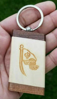 Sikh flag punjabi word chardi kala singh kaur khalsa wood key chain key ring nn