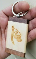 Sikh flag punjabi word chardi kala singh kaur khalsa wood key chain key ring nn