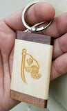 Sikh flag punjabi word chardi kala singh kaur khalsa wood key chain key ring nn