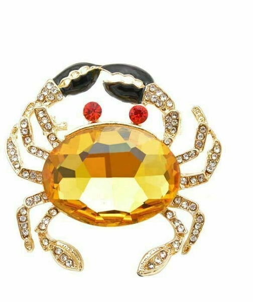 Stunning vintage look gold plated yellow crab designer brooch broach pin b52