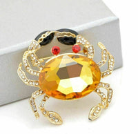Stunning vintage look gold plated yellow crab designer brooch broach pin b52