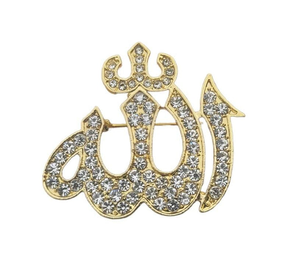 Allah Word Brooch Stunning rhinestones gold plated Muslim Islamic Islam pin iii