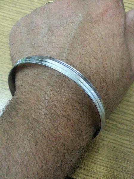 Stunning chrome plated silver tone 5 lines sikh khalsa kara bracelet bangle w