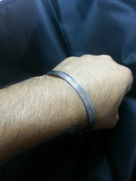 Stunning chrome plated silver tone 5 lines sikh khalsa kara bracelet bangle w