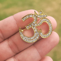 Stunning Diamonte Gold Plated OM Hindu Religious Brooch Broach Cake Pin Gift