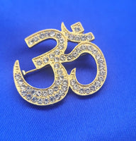 Stunning Diamonte Gold Plated OM Hindu Religious Brooch Broach Cake Pin Gift