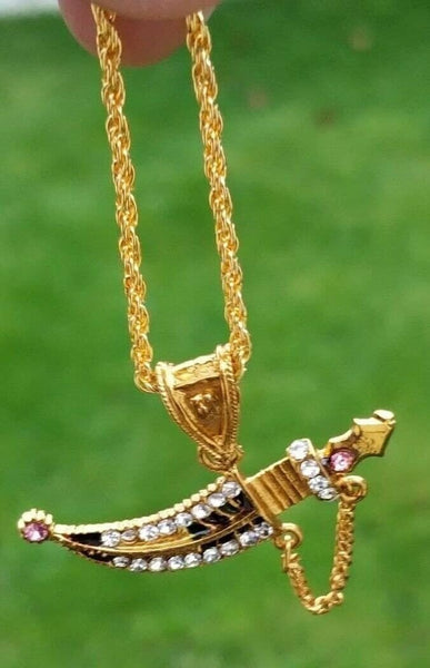 Kirpan pendant punjabi sikh stunning stones gold plated lovely