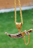 Punjabi Sikh Kirpan Pendant Gold Plated Necklace Adjustable Chain Panjabi UK New Gift