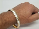 Silver gold plated laser engraved khandas sikh singh kaur khalsa kara bangle p1