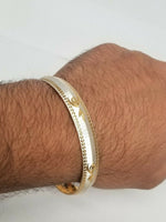Silver gold plated laser engraved khandas sikh singh kaur khalsa kara bangle p1