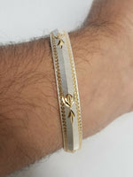 Silver gold plated laser engraved khandas sikh singh kaur khalsa kara bangle p1