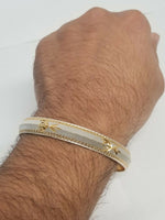 Silver gold plated laser engraved khandas sikh singh kaur khalsa kara bangle p1