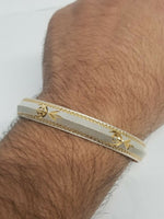 Silver gold plated laser engraved khandas sikh singh kaur khalsa kara bangle p1