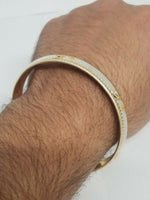 Silver gold plated laser engraved khandas sikh singh kaur khalsa kara bangle p1