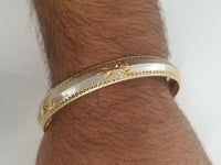 Silver gold plated laser engraved khandas sikh singh kaur khalsa kara bangle p1