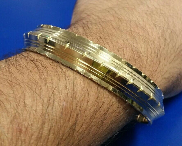Sikh singh 5 lines cuts pure brass 22 ct gold look khalsa hindu healing kara b4