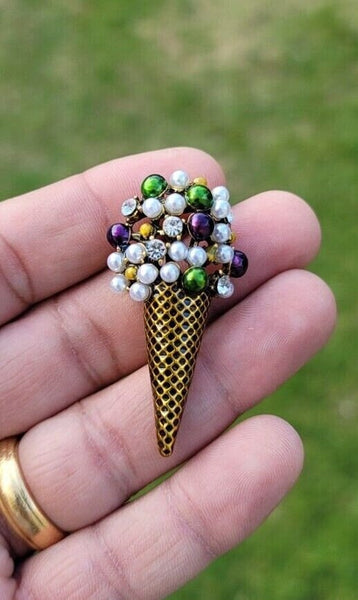 Ice cream cone brooch celebrity vintage look gold plated design pin broach k13