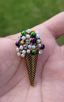Ice cream cone brooch celebrity vintage look gold plated design pin broach k13