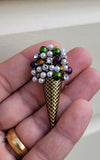 Ice cream cone brooch celebrity vintage look gold plated design pin broach k13