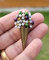 Ice cream cone brooch celebrity vintage look gold plated design pin broach k13
