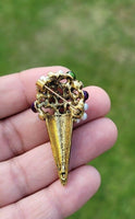 Ice cream cone brooch celebrity vintage look gold plated design pin broach k13