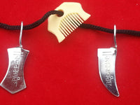 Sikh singh hazoor sahib engraved sword khanda & kanga pendant in black thread