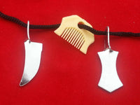 Sikh singh hazoor sahib engraved sword khanda & kanga pendant in black thread