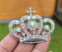 Crown brooch stunning vintage look silver plated stones royal design broach u18