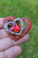 Red Heart Celebrity Brooch Stunning Vintage Look Retro Style Love Broach Pin D4R