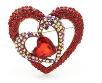 Red Heart Celebrity Brooch Stunning Vintage Look Retro Style Love Broach Pin D4R