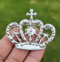 Crown brooch stunning vintage look silver plated stones royal design broach u18